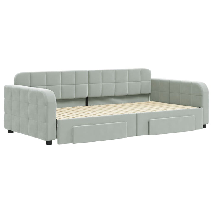 daybed med udtræk og skuffer 100x200 cm velour lysegrå