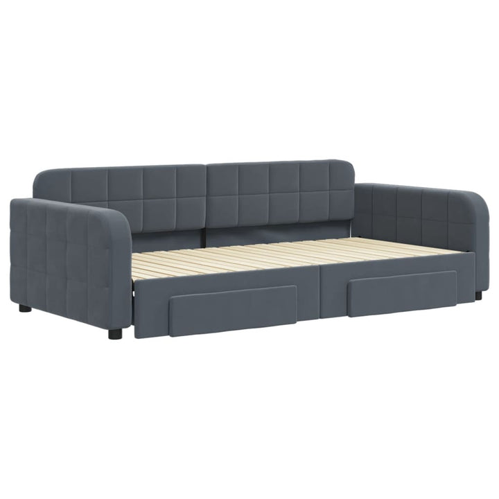daybed med udtræk og skuffer 100x200 cm velour mørkegrå