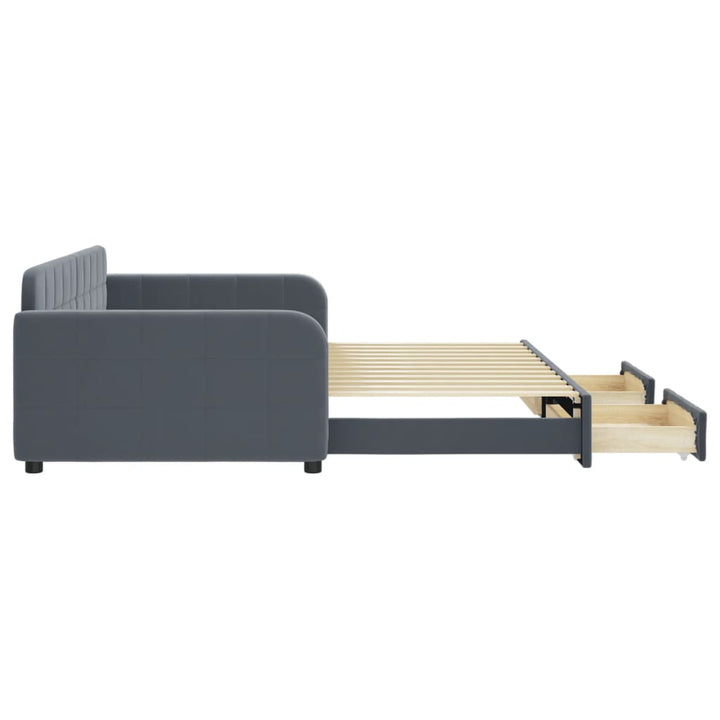 daybed med udtræk og skuffer 100x200 cm velour mørkegrå