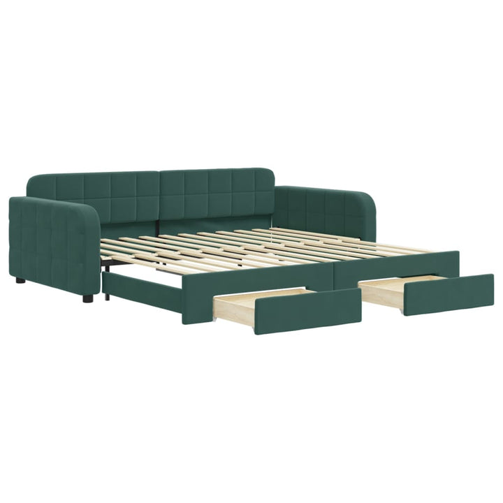daybed med udtræk og skuffer 100x200 cm velour mørkegrøn