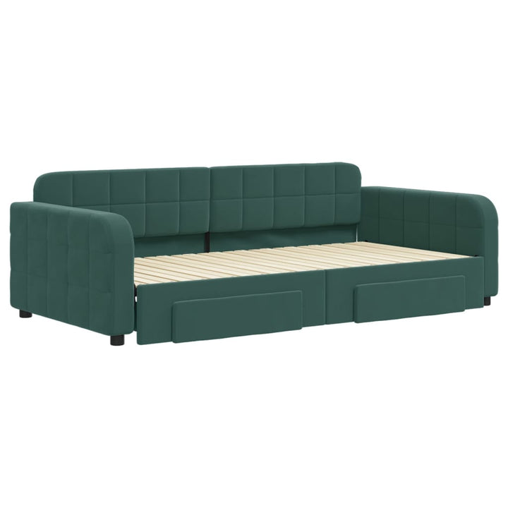 daybed med udtræk og skuffer 100x200 cm velour mørkegrøn