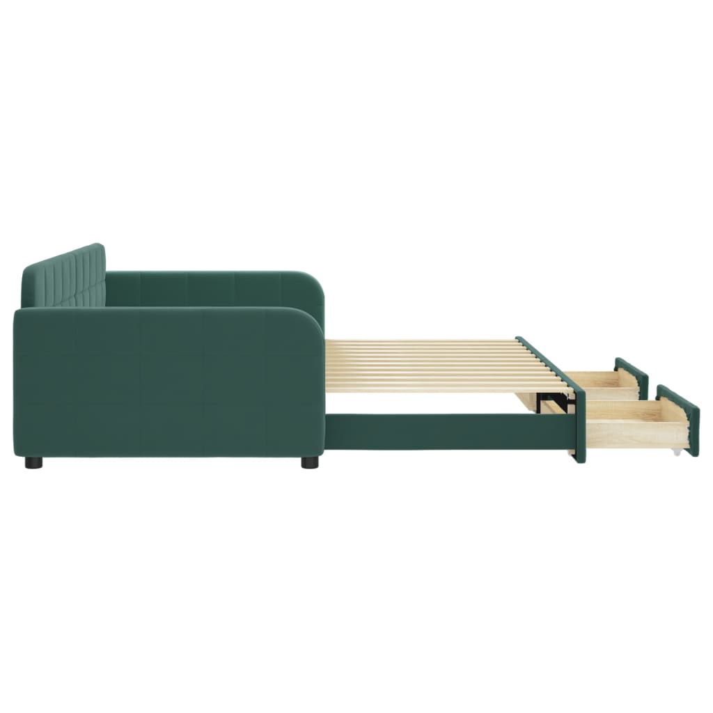 daybed med udtræk og skuffer 100x200 cm velour mørkegrøn
