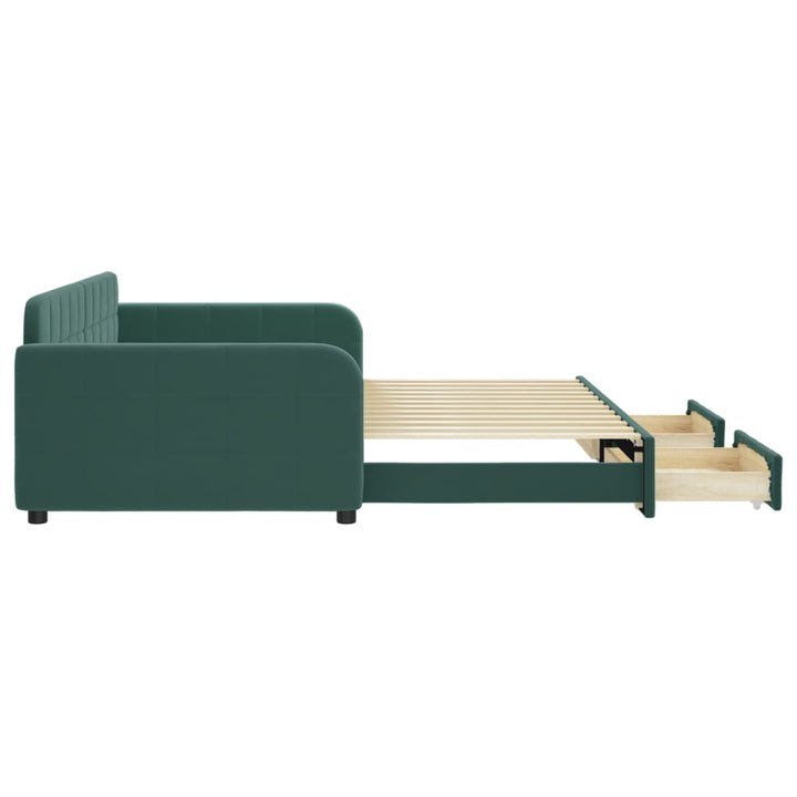 daybed med udtræk og skuffer 100x200 cm velour mørkegrøn
