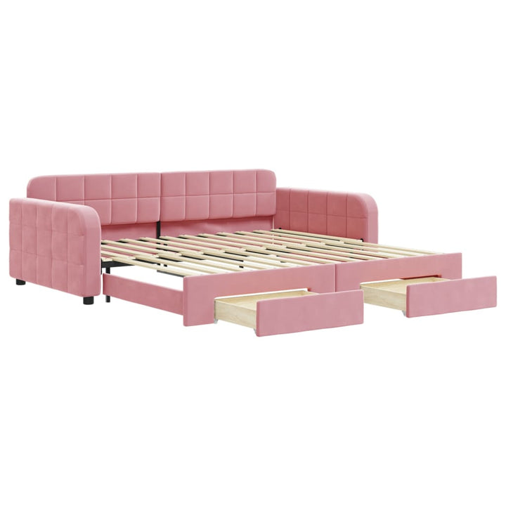 daybed med udtræk og skuffer 100x200 cm velour lyserød