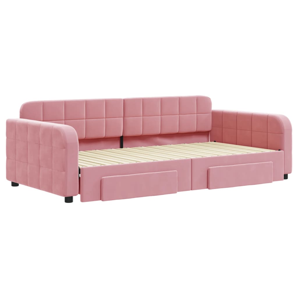 daybed med udtræk og skuffer 100x200 cm velour lyserød