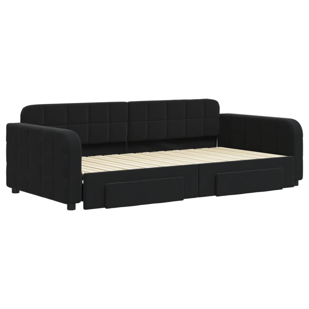 daybed med udtræk og skuffer 100x200 cm velour sort
