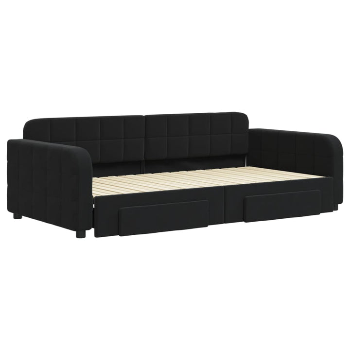 daybed med udtræk og skuffer 100x200 cm velour sort