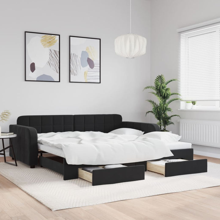 daybed med udtræk og skuffer 100x200 cm velour sort