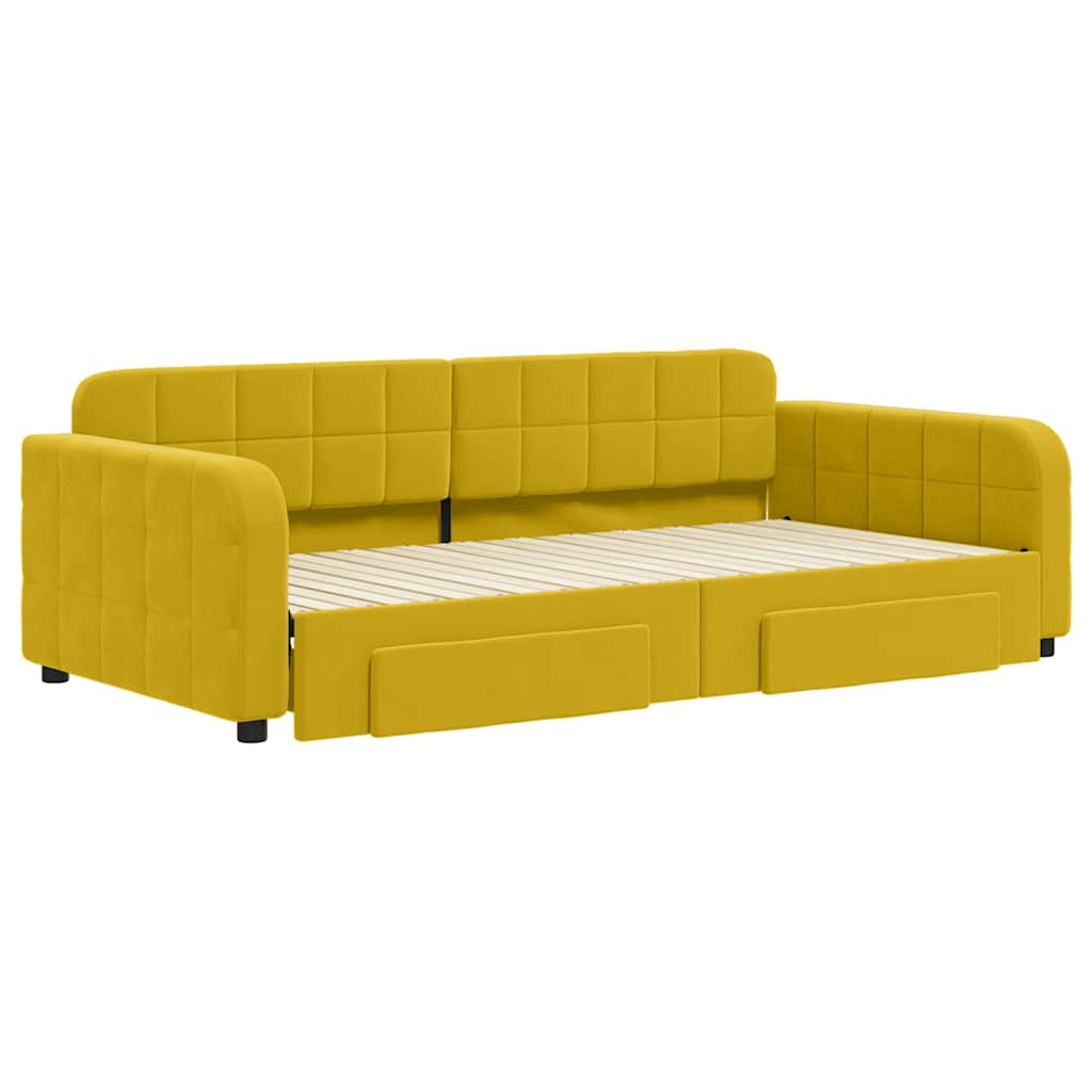 daybed med udtræk og skuffer 100x200 cm velour gul