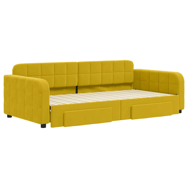 daybed med udtræk og skuffer 100x200 cm velour gul