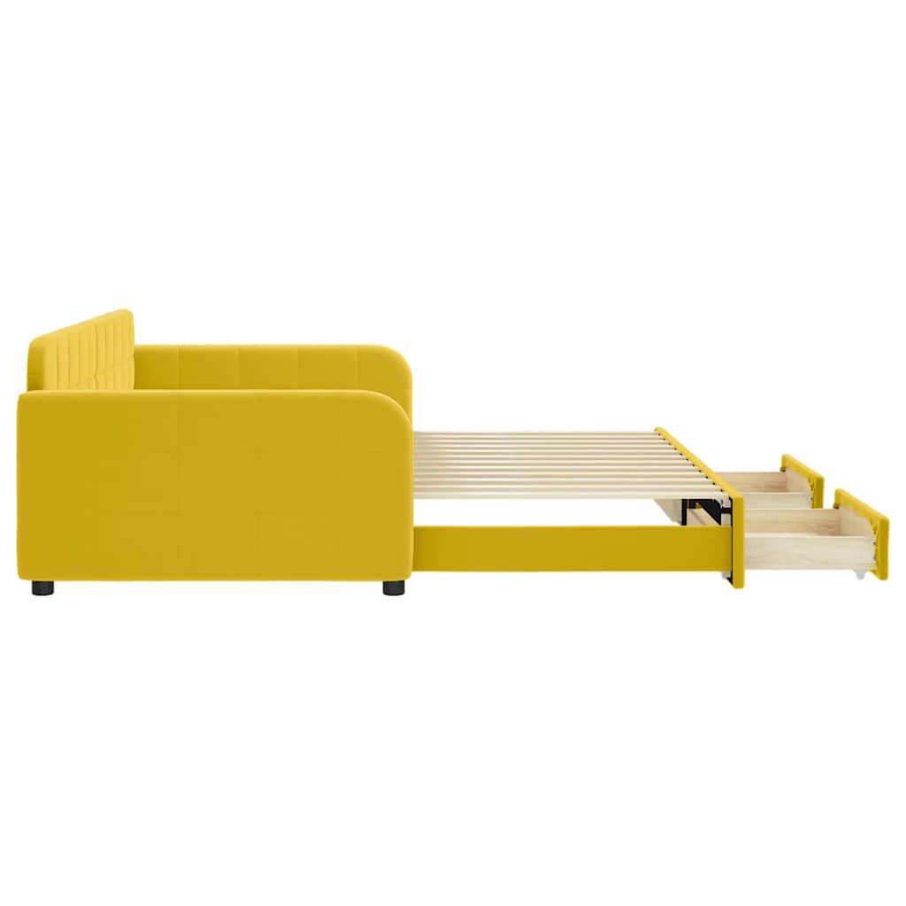 daybed med udtræk og skuffer 100x200 cm velour gul