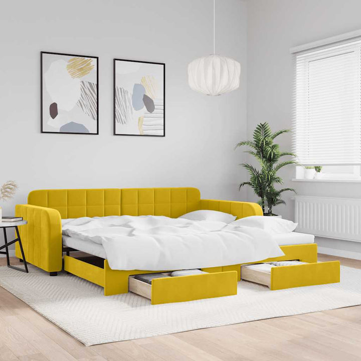 daybed med udtræk og skuffer 100x200 cm velour gul