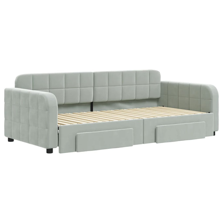 daybed med udtræk og skuffer 90x190 cm velour lysegrå