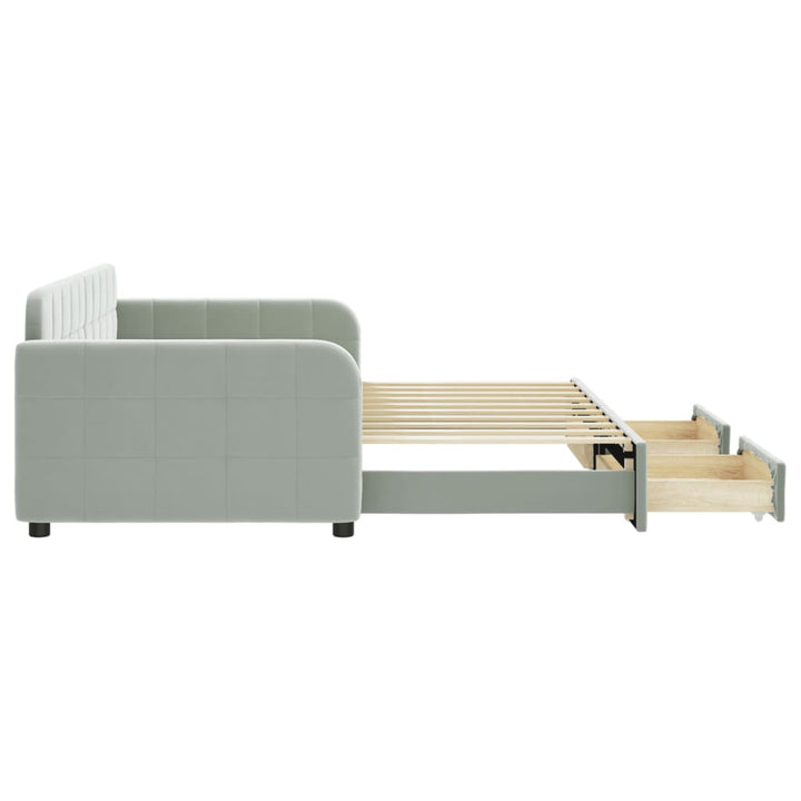 daybed med udtræk og skuffer 90x190 cm velour lysegrå