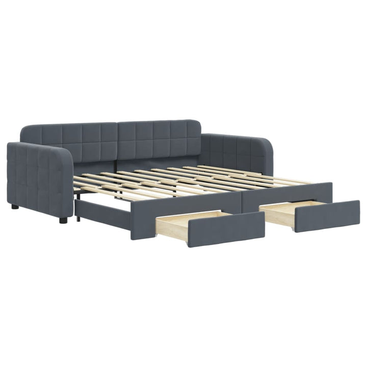 daybed med udtræk og skuffer 90x190 cm velour mørkegrå