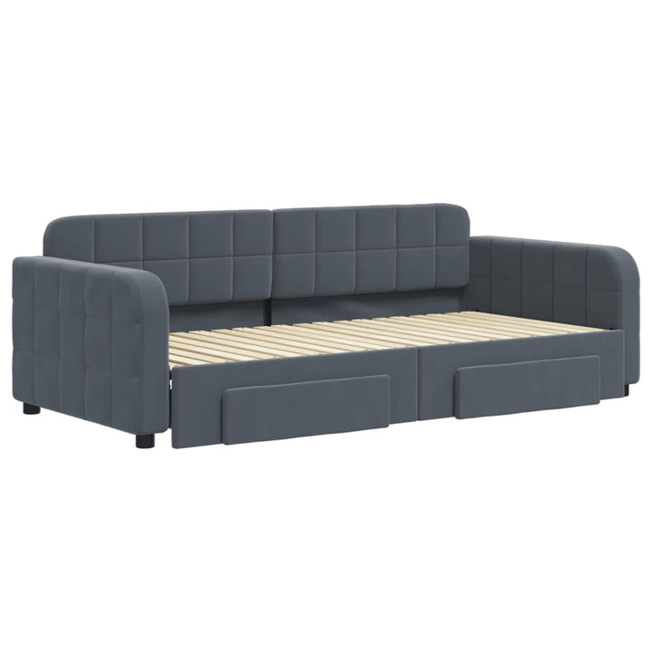 daybed med udtræk og skuffer 90x190 cm velour mørkegrå