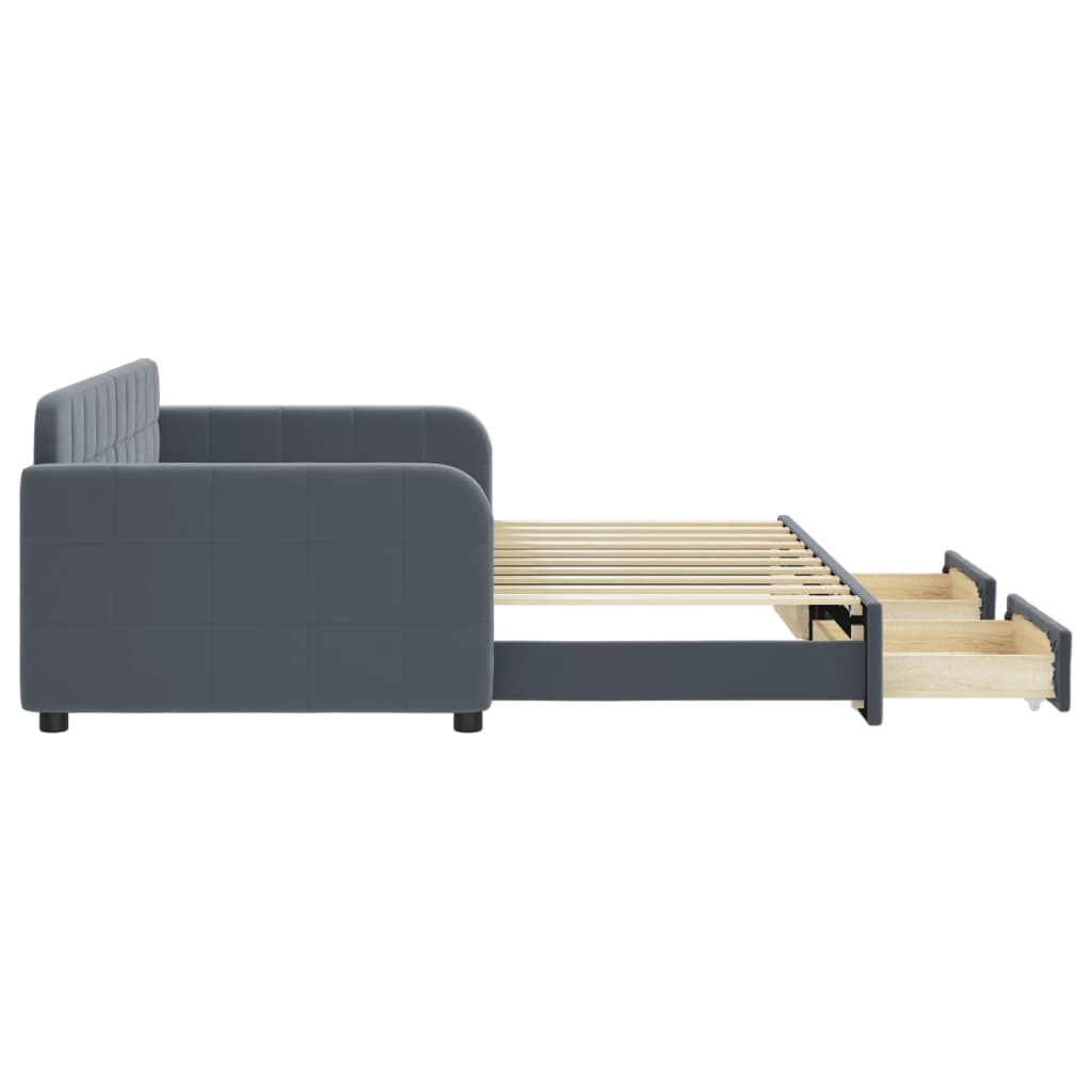 daybed med udtræk og skuffer 90x190 cm velour mørkegrå