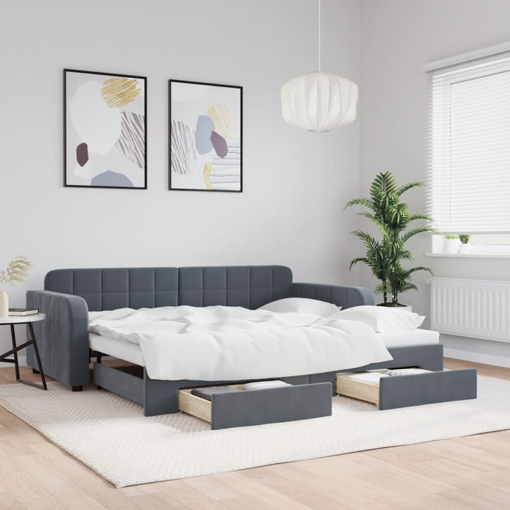 daybed med udtræk og skuffer 90x190 cm velour mørkegrå