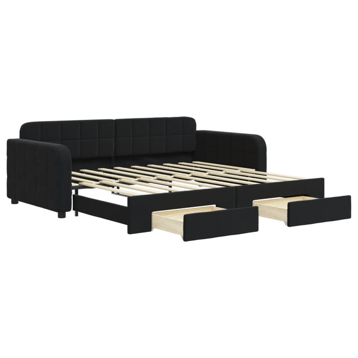 daybed med udtræk og skuffer 90x190 cm velour sort