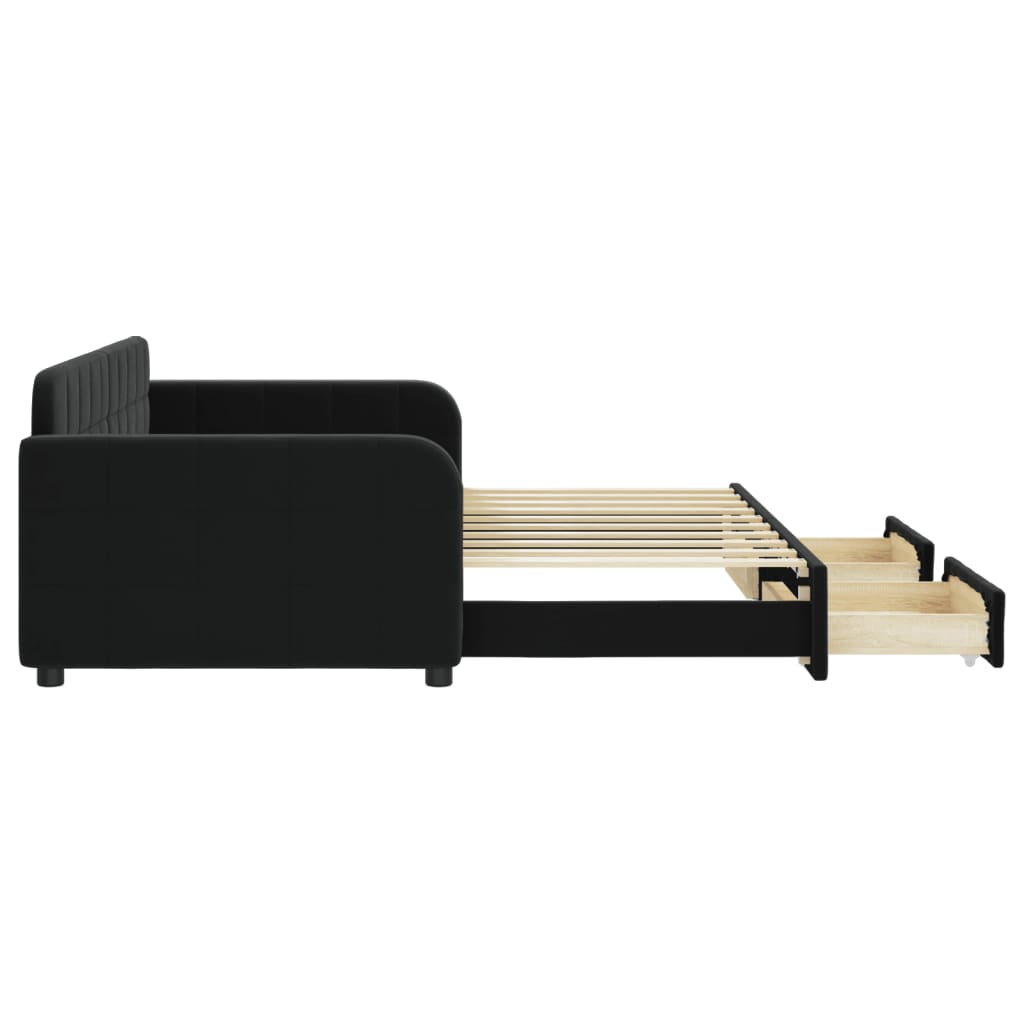 daybed med udtræk og skuffer 90x190 cm velour sort