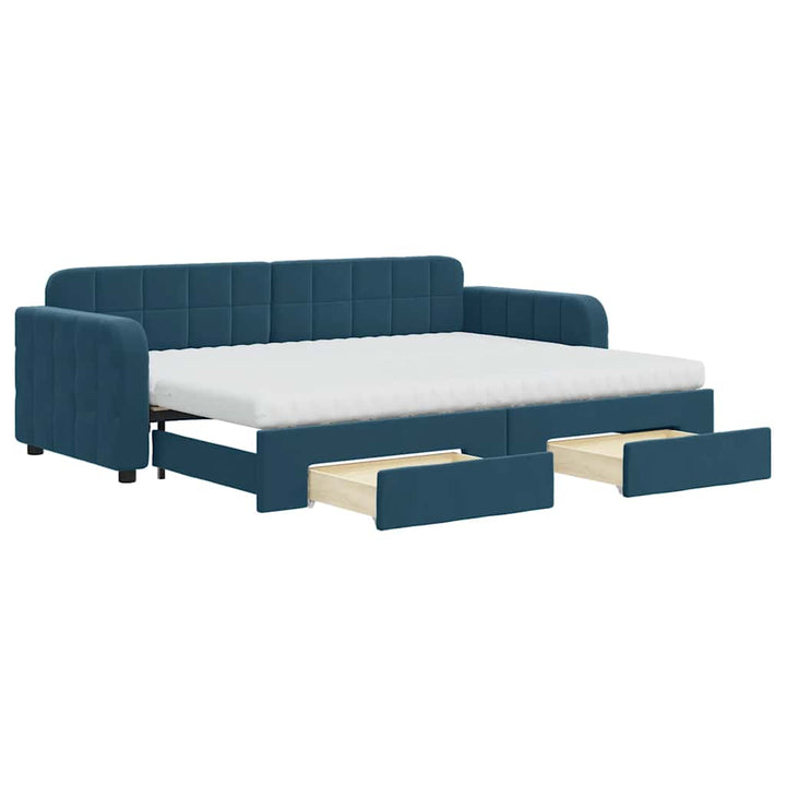 daybed med udtræk og skuffer 80x200 cm stof blå