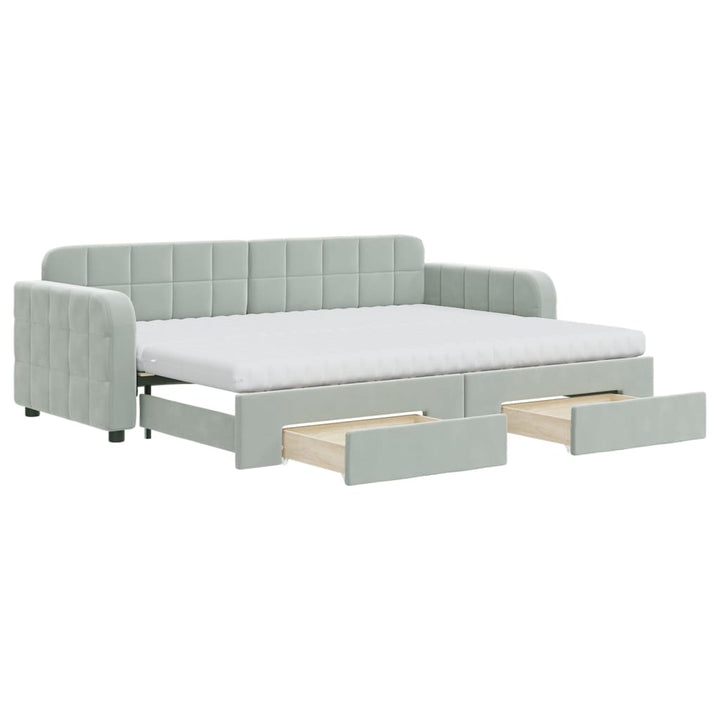 daybed med udtræk og skuffer 80x200 cm velour lysegrå