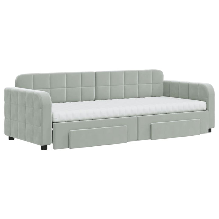 daybed med udtræk og skuffer 80x200 cm velour lysegrå