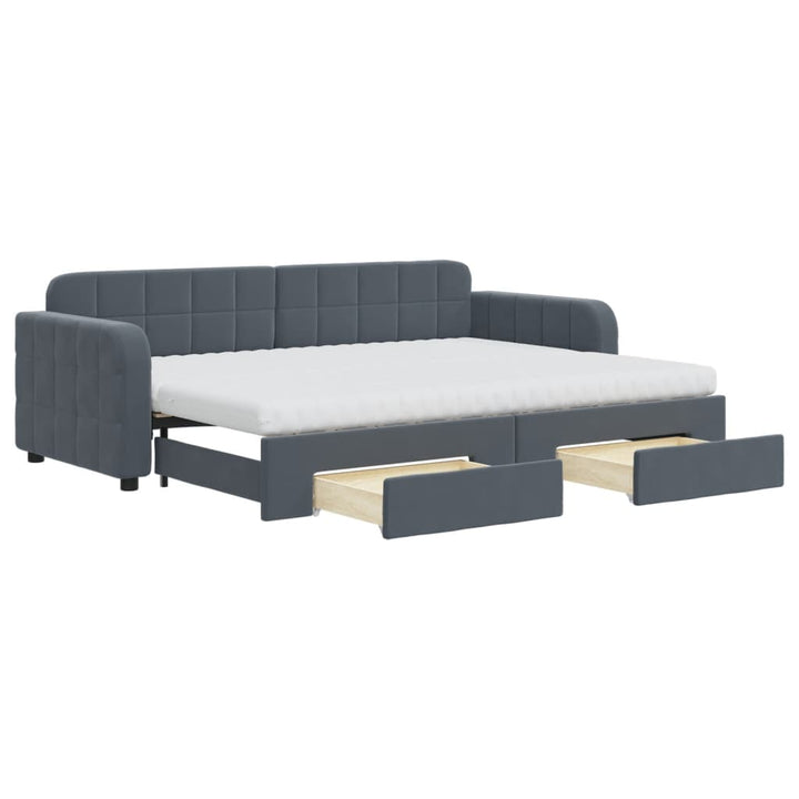 daybed med udtræk og skuffer 80x200 cm velour mørkegrå