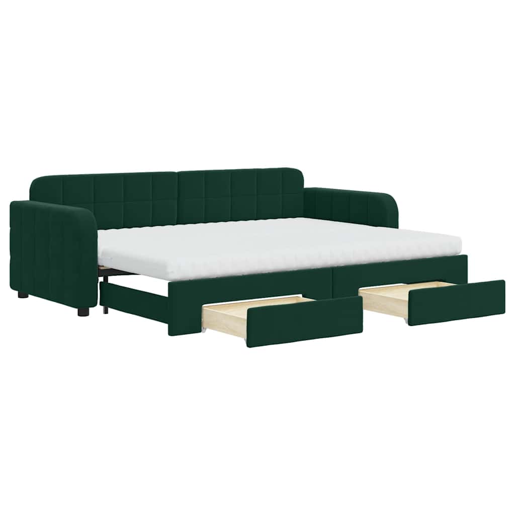 daybed med udtræk og skuffer 80x200 cm velour mørkegrøn