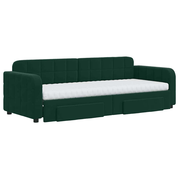 daybed med udtræk og skuffer 80x200 cm velour mørkegrøn