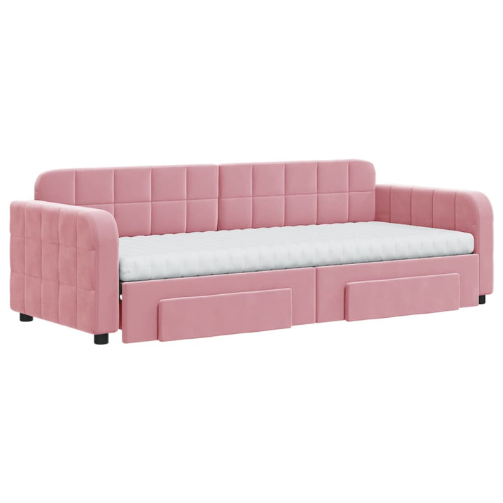 daybed med udtræk og skuffer 80x200 cm velour lyserød