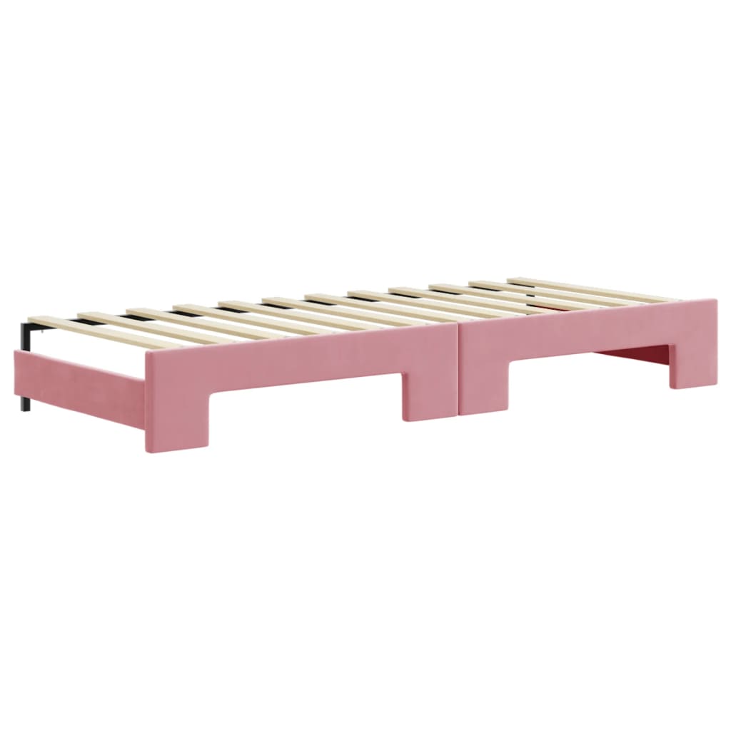daybed med udtræk og skuffer 80x200 cm velour lyserød