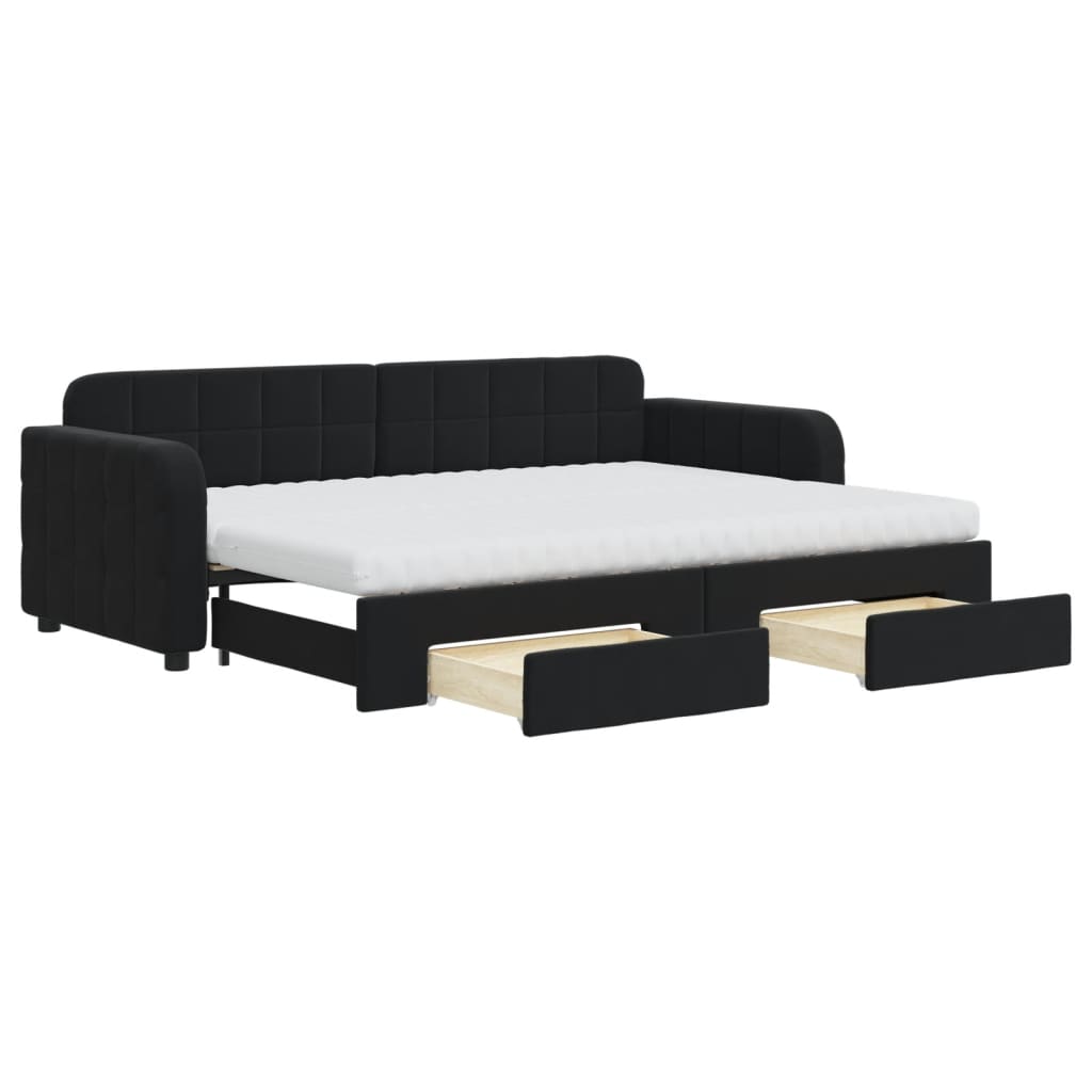 daybed med udtræk og skuffer 80x200 cm velour sort