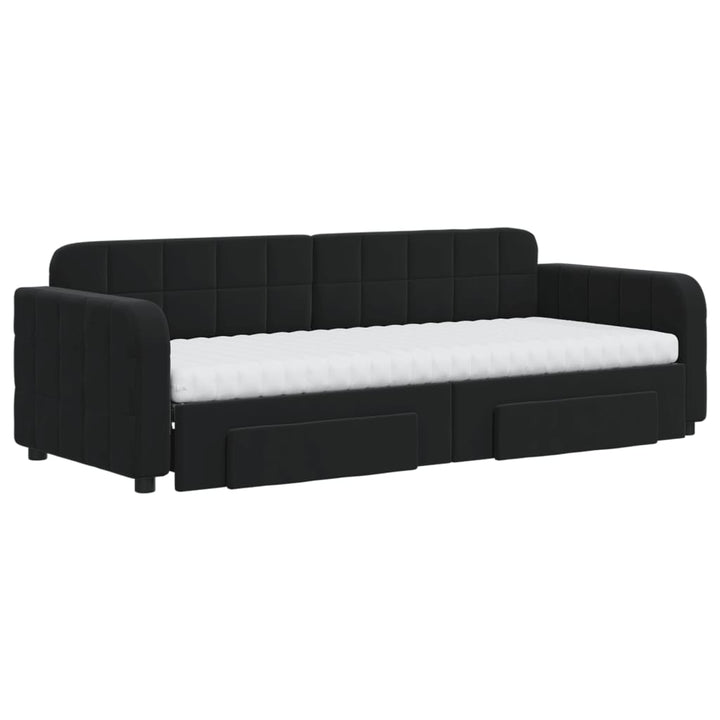daybed med udtræk og skuffer 80x200 cm velour sort