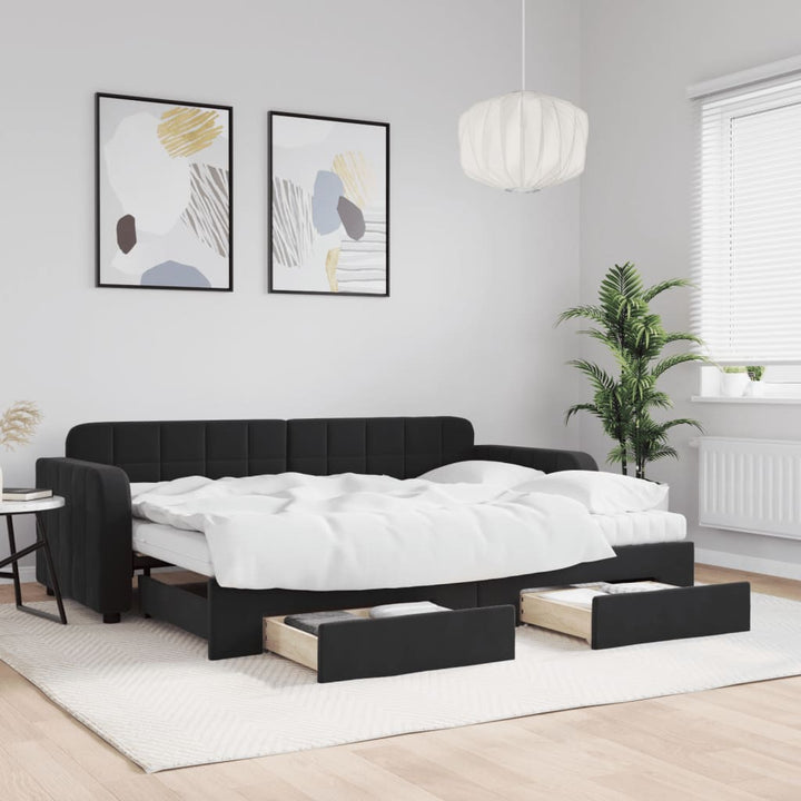 daybed med udtræk og skuffer 80x200 cm velour sort