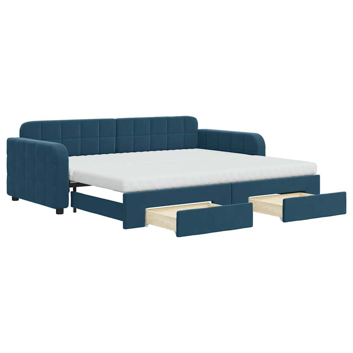 daybed med udtræk og skuffer 90x200 cm velour blå