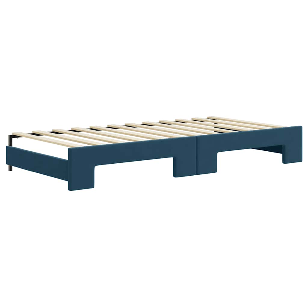 daybed med udtræk og skuffer 90x200 cm velour blå