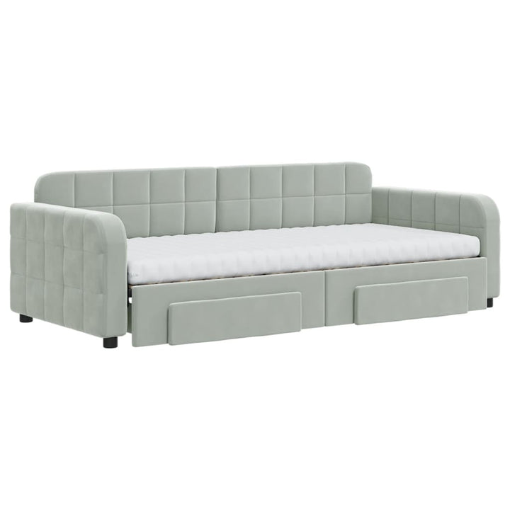daybed med udtræk og skuffer 90x200 cm velour lysegrå