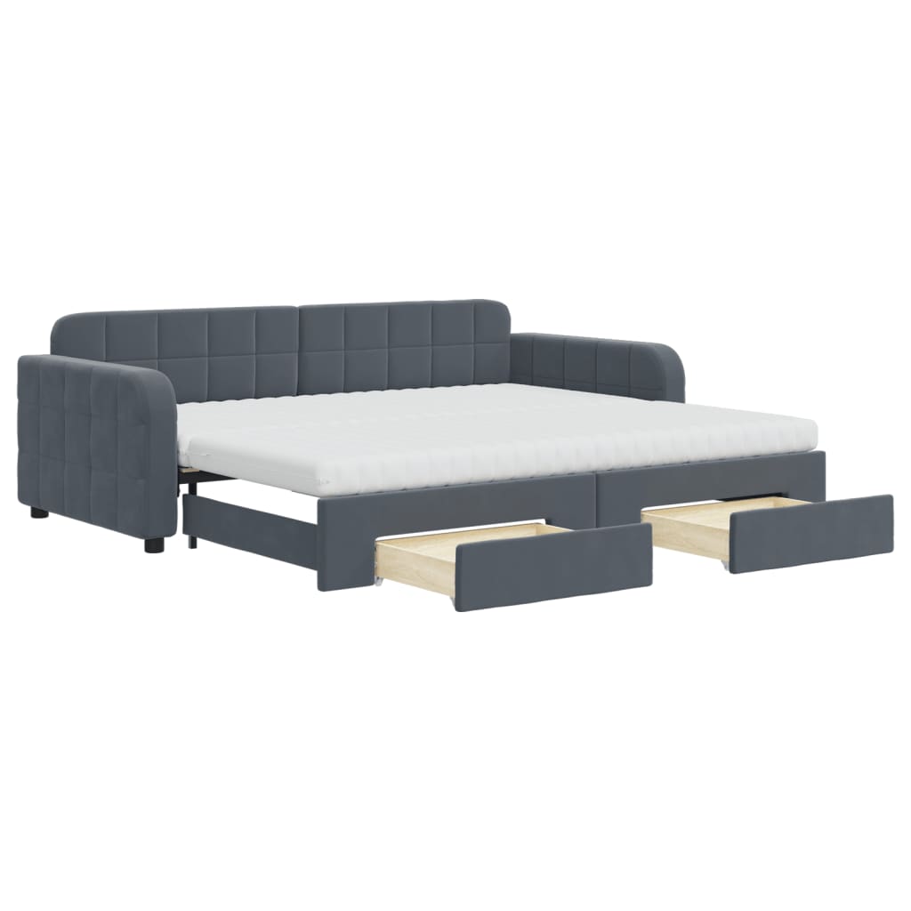 daybed med udtræk og skuffer 90x200 cm velour mørkegrå