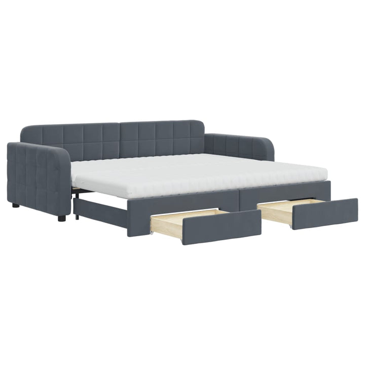 daybed med udtræk og skuffer 90x200 cm velour mørkegrå