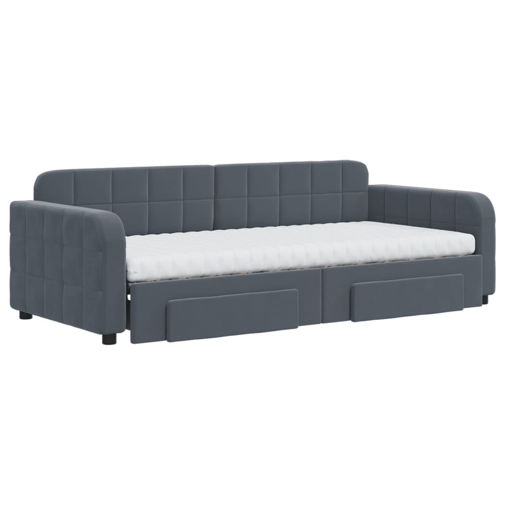 daybed med udtræk og skuffer 90x200 cm velour mørkegrå