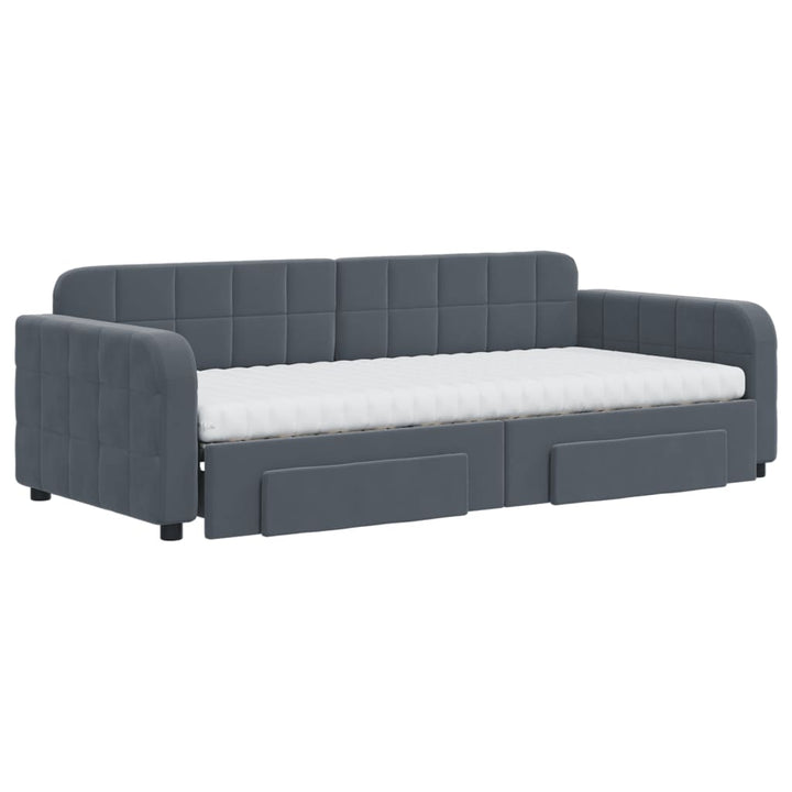 daybed med udtræk og skuffer 90x200 cm velour mørkegrå