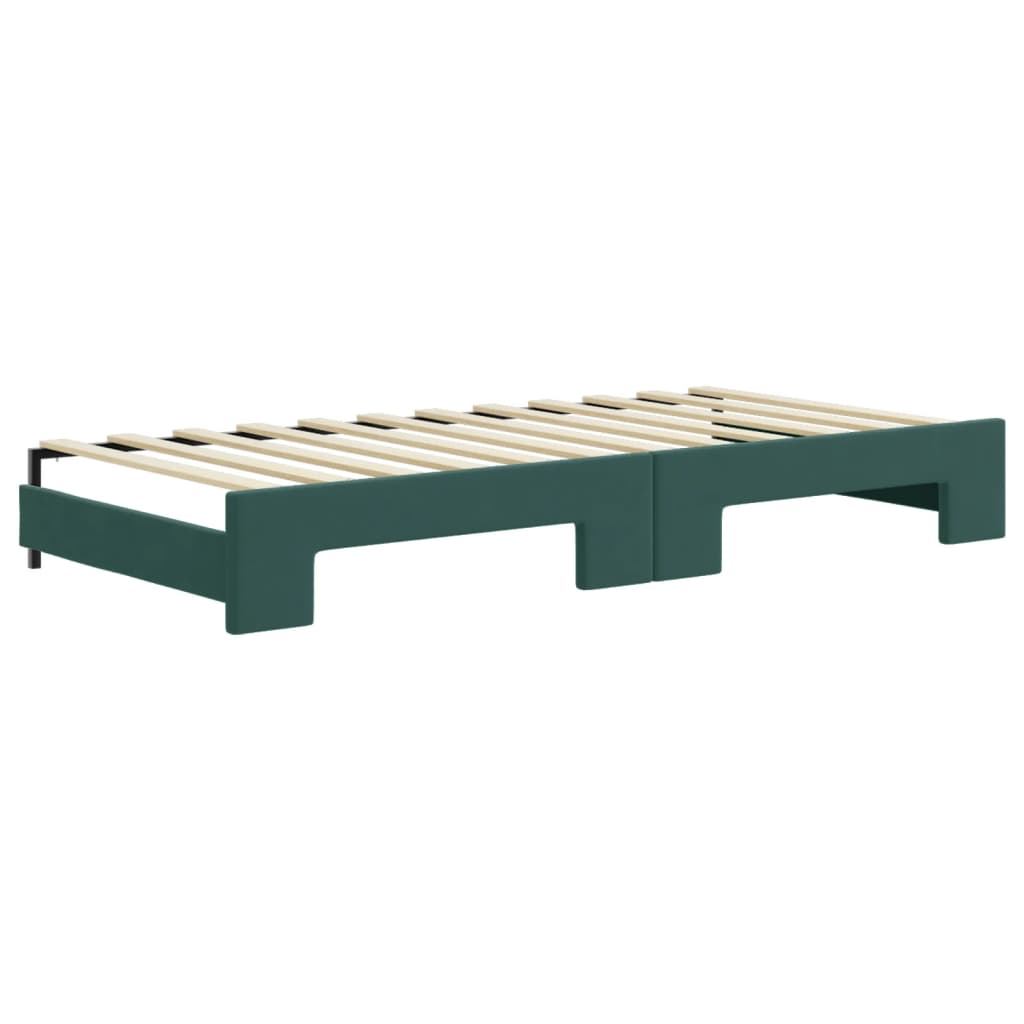 daybed med udtræk og skuffer 90x200 cm velour mørkegrøn