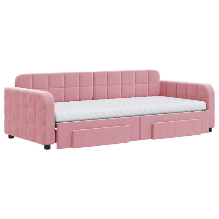 daybed med udtræk og skuffer 90x200 cm velour lyserød