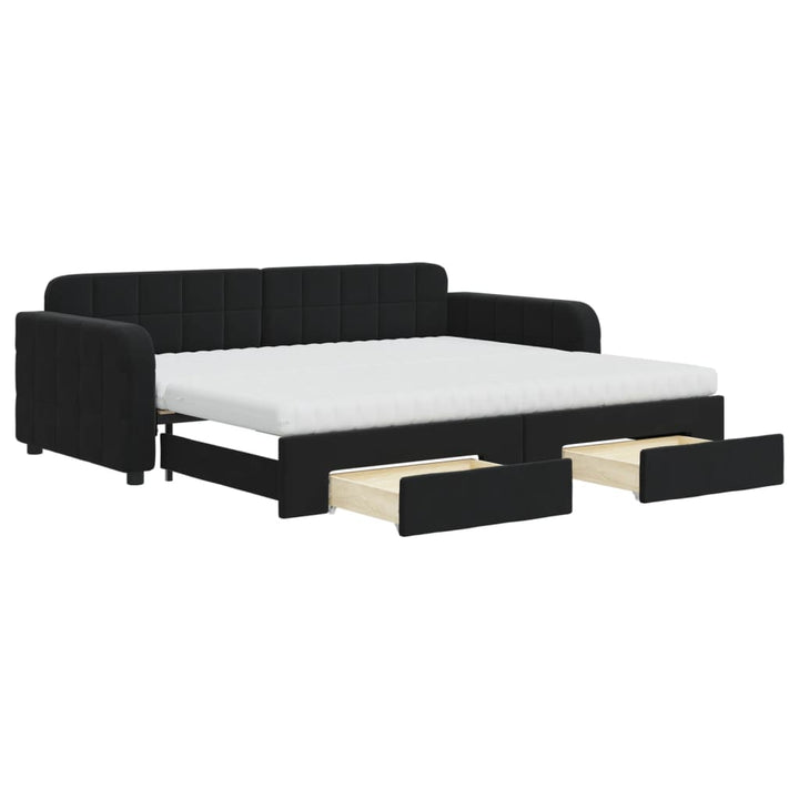 daybed med udtræk og skuffer 90x200 cm velour sort