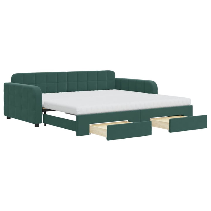 daybed med udtræk og skuffer 100x200 cm velour mørkegrøn