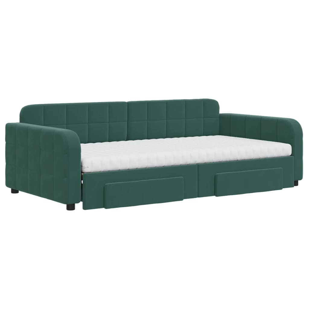daybed med udtræk og skuffer 100x200 cm velour mørkegrøn