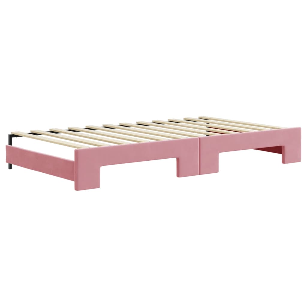 daybed med udtræk og skuffer 100x200 cm velour lyserød