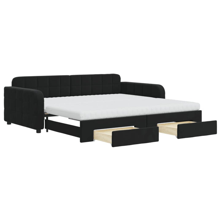 daybed med udtræk og skuffer 100x200 cm velour sort