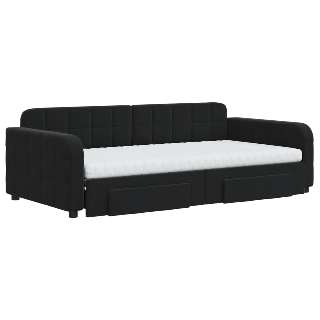 daybed med udtræk og skuffer 100x200 cm velour sort